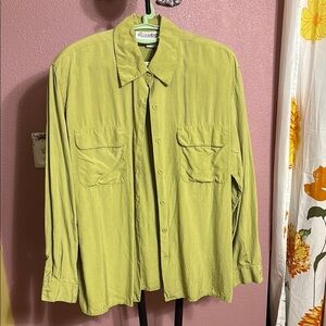 Vintage Alexandria Olive Green Women’s 100% Silk Blouse Size L